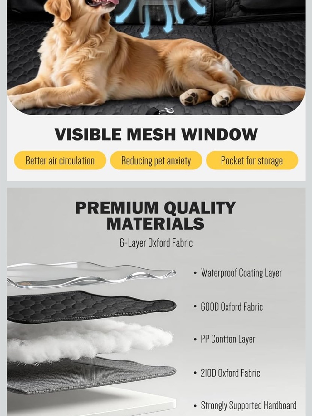 Premium Black Waterproof Dog Car Seat Cover with Mesh Window dog car cover